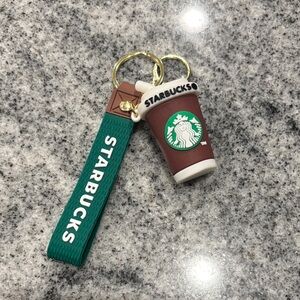 Starbucks Brown Coffee Cup Keychain with Green Strap